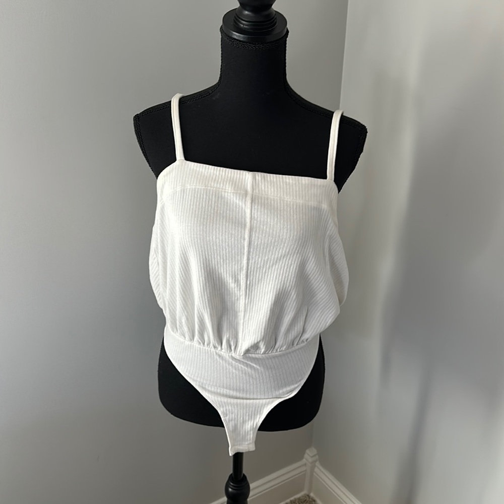 Free People Ribbed White Bodysuit
